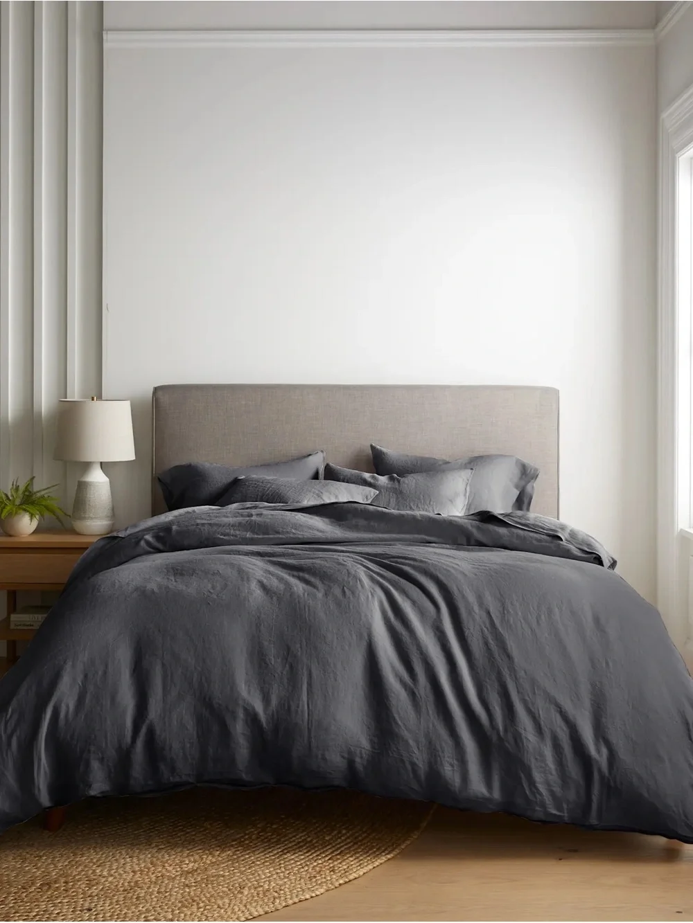 Quince Charcoal European Linen Duvet Cover Set Full/Queen